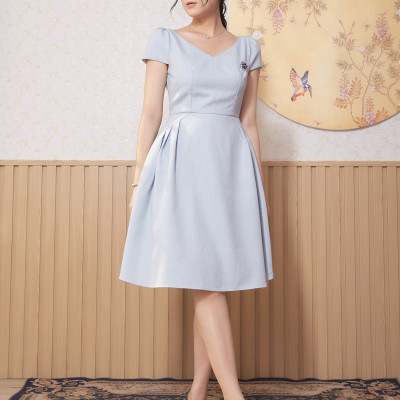 Đầm Công Sở Lụa Crep Dáng Xòe Xếp Ly Nhẹ Maxivic, La Mộc - LM012225