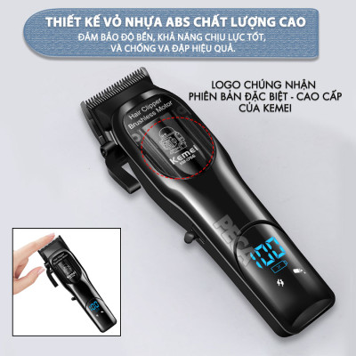 Tông đơ cắt tóc chuyên nghiệp Kemei KM-1766 lưỡi cắt mạ carbon DLC cao cấp có động cơ không chổi than màn hình LCD hiển thị công suất 5W - Chính hãng