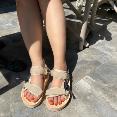 Giày Sandal Nữ The Bily 01W Quai Chéo Dây Rút - Màu Kem BL01W
