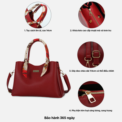 Túi Xách Nữ Công Sở Sang Chảnh IDIGO FB2-5055, Túi Đeo Chéo Thời Trang Phối Khăn Lụa Đi Tiệc Cao Cấp