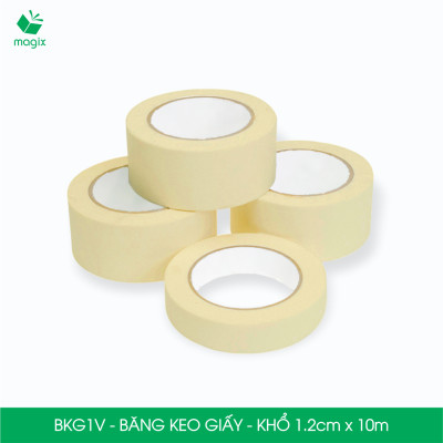 BKG1V - Block 12 cuộn băng keo giấy khổ 1.2cm x 10m - Băng dính giấy viết được, chặn màu sơn