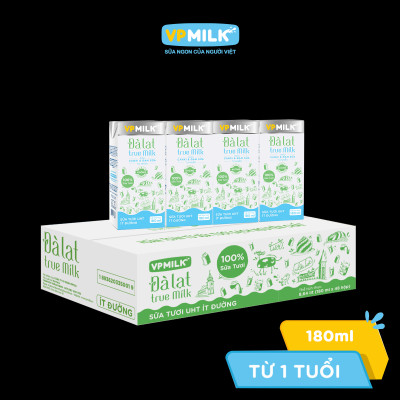 Sữa tươi UHT Đà Lạt True Milk VPMilk ÍT ĐƯỜNG thể tích 180ml (Thùng 48 hộp)