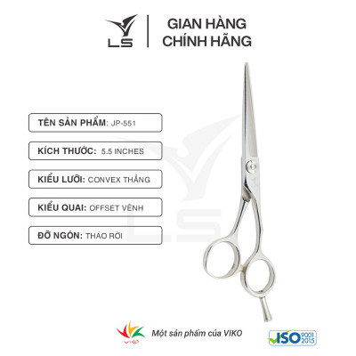 Kéo cắt tóc LS JP551 lưỡi thẳng quai offset vênh đỡ ngón tháo rời -tặng bao da và bộ vệ sinh kéo