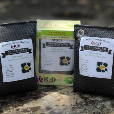 Túi hút ẩm than hoạt tính gáo dừa khử mùi và lọc không khí cho xe hơi chính hãng R2D (hộp 2 túi Lớn)