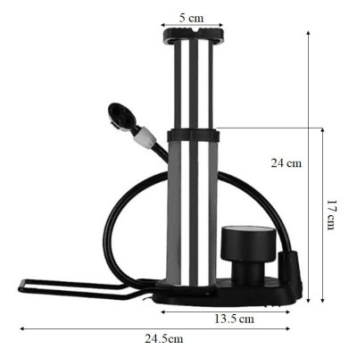 Bơm Hơi Hợp Kim Dùng Chân Cho Xe Máy , Xe Đạp NHONOR Có Đồng Hồ Đo Áp Suất- Hàng Chính Hãng ( Tặng Kèm Kim Bơm Banh Và Bơm Thú Hơi ) 