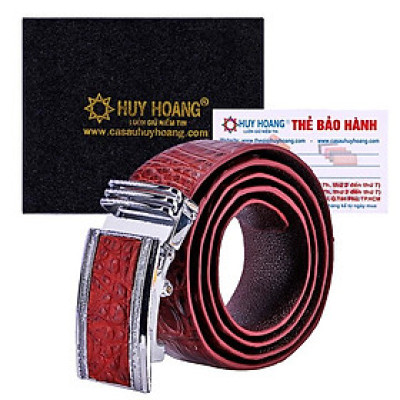 HP4838 - Dây nịt nam da cá sấu Huy Hoàng gai đuôi 4P màu nâu đỏ