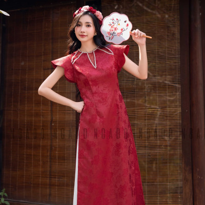 Áo dài Cát Châu NGADO , áo dài đỏ , áo dài Tết