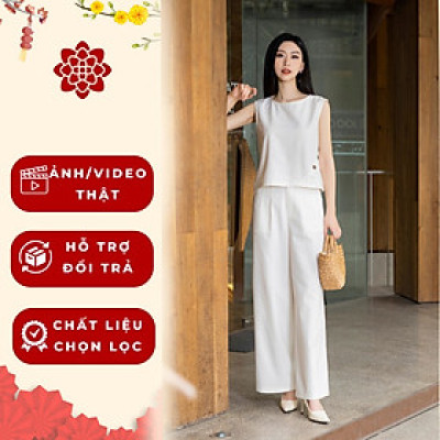 (#MÃU MỚI VỀ)Set bộ gồm áo sát nách+quần dài ống rộng thời trang sang chảnh, phong cách Hàn Quốc, thoải mái, dễ mặc