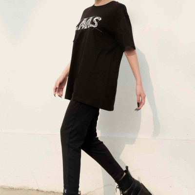 LAAS Áo thun nét vẽ chất liệu cotton thoáng mát