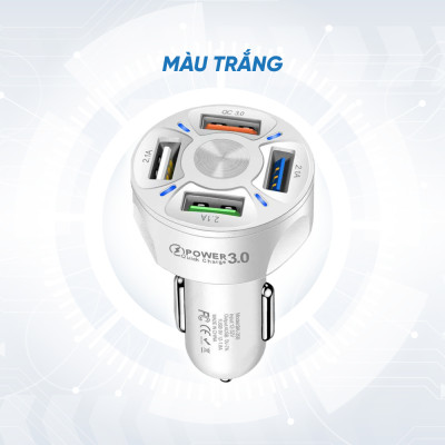 Tẩu Sạc Xe Ô Tô 4 Cổng USB Công Nghệ Sạc Nhanh QC 3.0A | Tẩu Sạc Điện Thoại Dùng Trên Xe Ô Tô 4 Cổng USB Sạc Được Nhiều Thiết Bị Cùng Lúc, Hỗ Trợ Sạc Nhanh QC 3.0A 