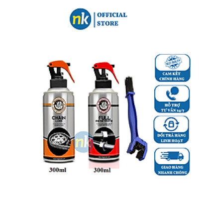 Combo chai bảo dưỡng sên Megacools Chain Lube 300ml và xịt vệ sinh sên Megacools tặng bàn chải 3D