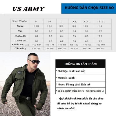 Áo Khoác Nam Cách Nhiệt Vải Kaki Cao Cấp US ARMY U799, Áo Khoác Kaki Lính 2 Lớp Phong Cách Cực Ngầu -HÀNG CHÍNH HÃNG