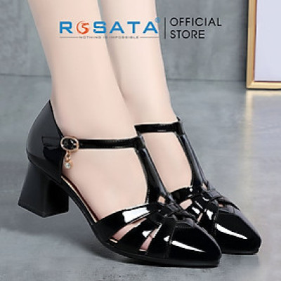 Giày cao gót nữ quai sau ROSATA RO630 - 5p - Đen, Kem - HÀNG VIỆT NAM - BKSTORE