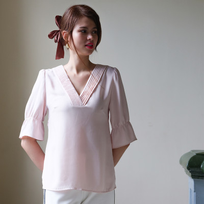 Áo Xếp Ly Áo Kiểu Thời trang thiết kế Hity TOP143 (Hồng Anh Đào)