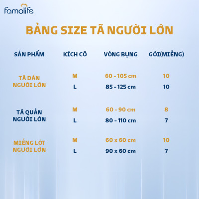 COMBO 3 Tã dán người già FAMOLIFE Cao Cấp mềm mại, thấm hút