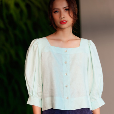 Áo Croptop Linen Aqua TOP132 Thời trang thiết kế Hity