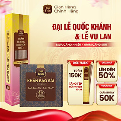 Combo Tròn Tâm Vẹn Nghĩa – Khăn Bao Sái Bảo Trầm + Nhang Trầm Nguyên Chất 180g | Thanh Tịnh, An Toàn