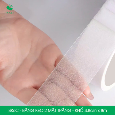 BK6C - 12 cuộn băng keo 2 mặt siêu dính - Khổ 4.8cm x 8m - Băng dính 2 mặt, băng keo hai mặt