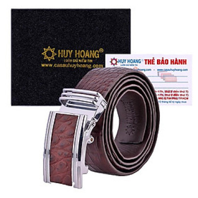 HP4852 - Dây nịt nam da cá sấu Huy Hoàng nguyên con bụng 4P màu nâu đất