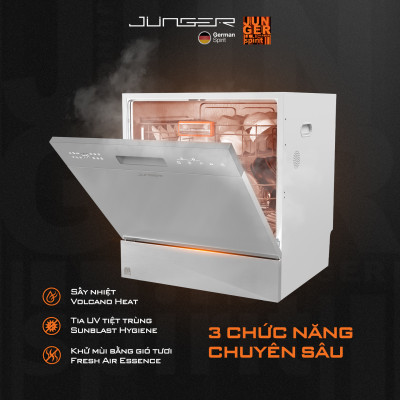 Máy rửa bát Junger DWJ-100 Dung tích 10 bộ Sấy khô Diệt khuẩn UV Hàng Chính Hãng Bảo Hành 24 Tháng