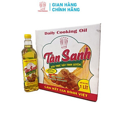 [TẶNG 2 CHAI DMR 120ML] 1 Thùng 12 Chai Dầu Ăn Tân Sanh Chiên Giòn Thượng Hạng Loại Chai 1 Lít (12Chai x 1Lít)