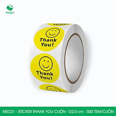 MSC01 - D2.5 cm - 1 Cuộn 500 sticker thank you tròn, nhãn dán thank you, tem dán cảm ơn