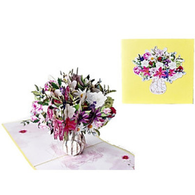 Thiệp 3D Pop Up Bình Hoa Nhiều Màu – Thiệp Hoa Chúc Mừng, Sinh Nhật, Tri Ân, Lãng Mạn, F40