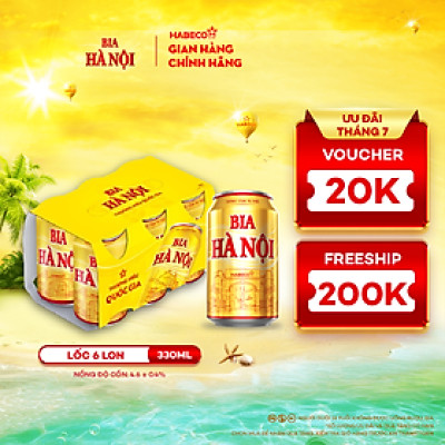 Lốc 6 lon Bia Hà Nội (330ml/lon)