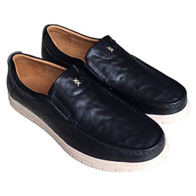 Giày mọi nam Trường Hải màu xanh lam bò da bò thật cao cấp không bong tróc đế cao su chống mòn không trơn GMTH098