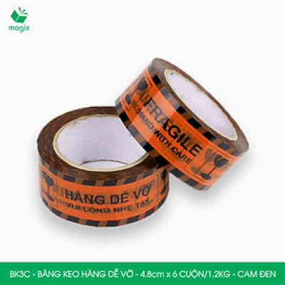 BK3C - Băng keo HÀNG DỄ VỠ màu cam đen khổ 4.8 cm - Băng dính niêm phong - 3 cuộn