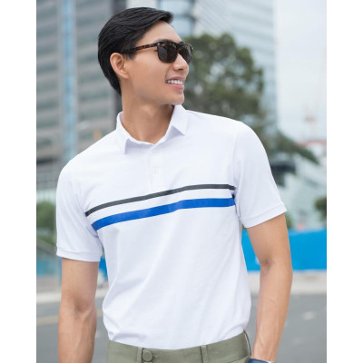 Áo Thun Nam Cotton Trắng Sọc Xanh TC397-TSX
