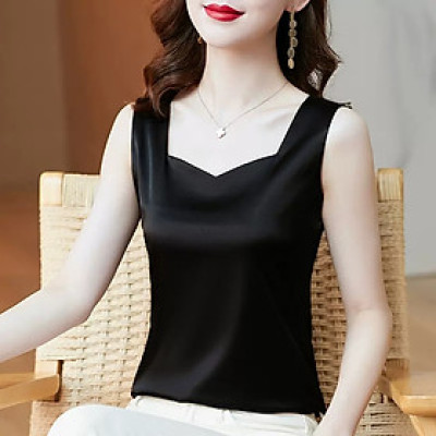 Áo hai dây cổ lục giác cao cấp mặc trong áo blazer, chất lụa satin mịn, mát - AO0038