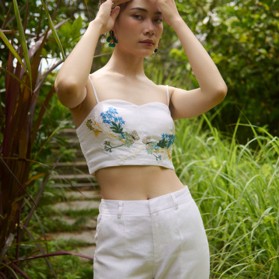 Áo Croptop Linen Thêu Tay Mơ TOP208 thời trang thiết kế Hity