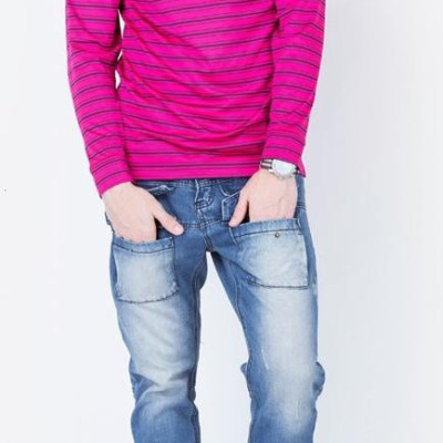 Áo thun dài tay nam Aligro kẻ ngang màu hồng ALGAPD015