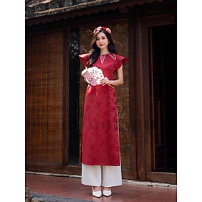 Áo dài Cát Châu NGADO , áo dài đỏ , áo dài Tết