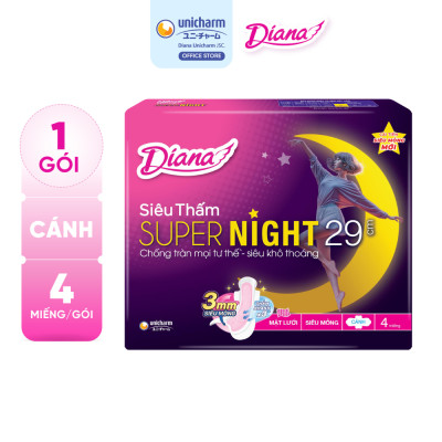 Combo 6 Băng Vệ Sinh Diana Super Night Có Cánh 29cm (Gói 4 Miếng)