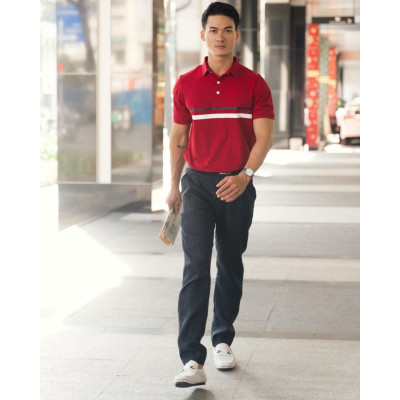 Áo Thun Nam Cotton Đỏ Sọc Trắng Có Cổ TC393-DST