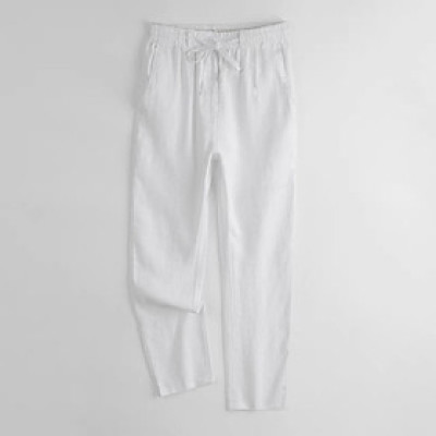 Quần linen nam form suông, khuy khóa trước kèm dây rút và bản lưng chun cực kì dễ mặc, thời trang basic Hàn Quốc