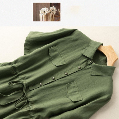 Váy sơ mi dáng suông công sở cổ đức 2 túi sườn, chất đũi mát thời trang trẻ trung, phong cách Hàn Da74