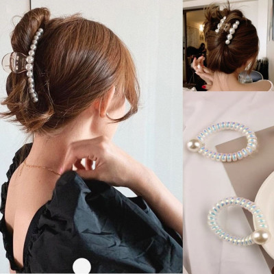 Combo 5 kẹp tóc, kẹp càng cua đính kèm ngọc trai, cột tóc Hàn Quốc cực đẹp KT28