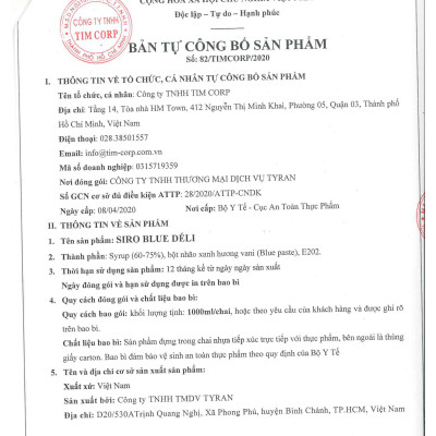 Siro blue Déli - 1 lít - đậm đặc, chuyên dùng pha chế trà trái cây, soda