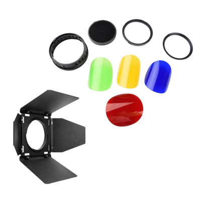 Godox BD08 Barn Door & Honeycomb Grid & 4 Color Gel Filters Kitcho ánh sáng nhấp nháy ngoài trời