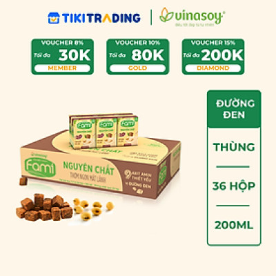 Thùng Sữa Đậu Nành Vinasoy Fami Nguyên Chất Vị Đường Đen (200ml x 36 Hộp)