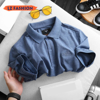 ÁO THUN NAM CỔ BẺ TAY NGẮN MÀU TRƠN LỊCH LÃM, LOGO THÊU ĐẸP MẮT - LZPS150