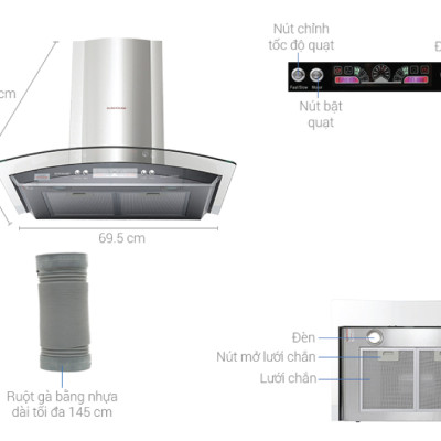 Máy hút mùi kính cong Sunhouse SHB6626 - Hàng chính hãng