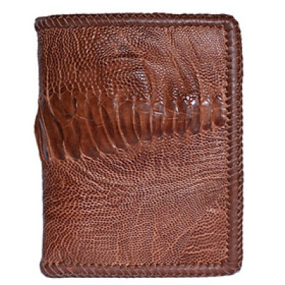 HC2446 - Bóp nam Huy Hoàng da đà điểu da chân đan viền kiểu đứng màu vàng bò