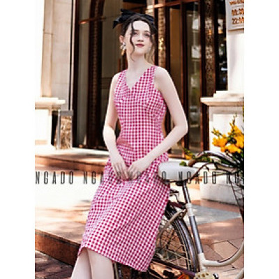 Đầm caro đỏ cổ tim NGADO , đầm nữ , Đầm vintage , Đầm mùa hè , Đầm dạo phố , Đầm xinh , Đầm thiết kế