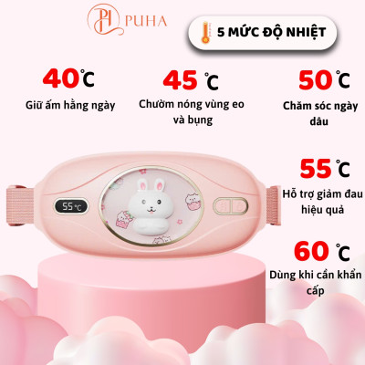Máy chườm nóng hỗ trợ giảm đau bụng kinh PUHA, có 5 mức nhiệt, Pin 3600MAH , sạc UBS, món quà ý nghĩa tặng người yêu