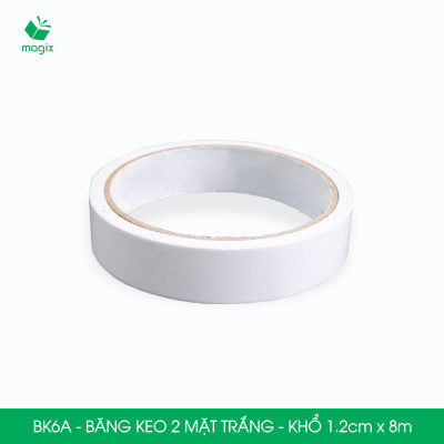 BK6A - 12 cuộn băng keo 2 mặt siêu dính - Khổ 1.2cm x 8m - Băng dính 2 mặt, băng keo hai mặt