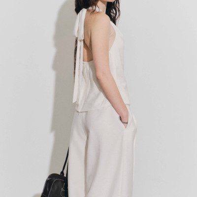 DOTTIE - Quần tây ống rộng lưng cao - Be nhạt - Q0408